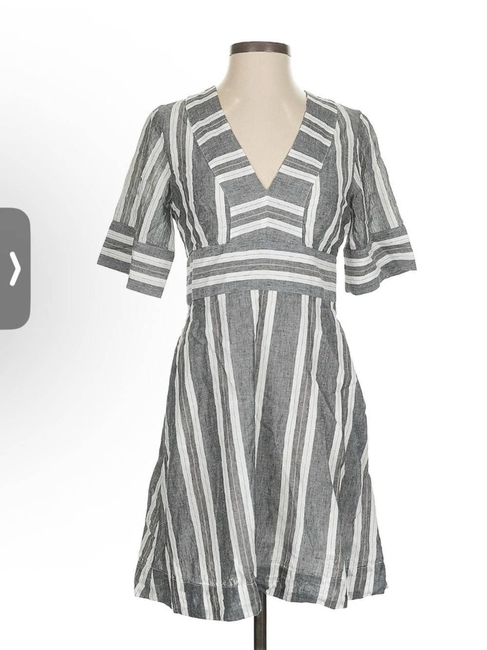 Banana Republic Gray & White Striped V‑Neck Mini Dress